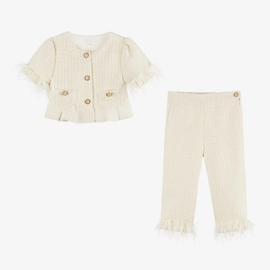 Patachou Girls Ivory Tweed Trouser Set Outlet