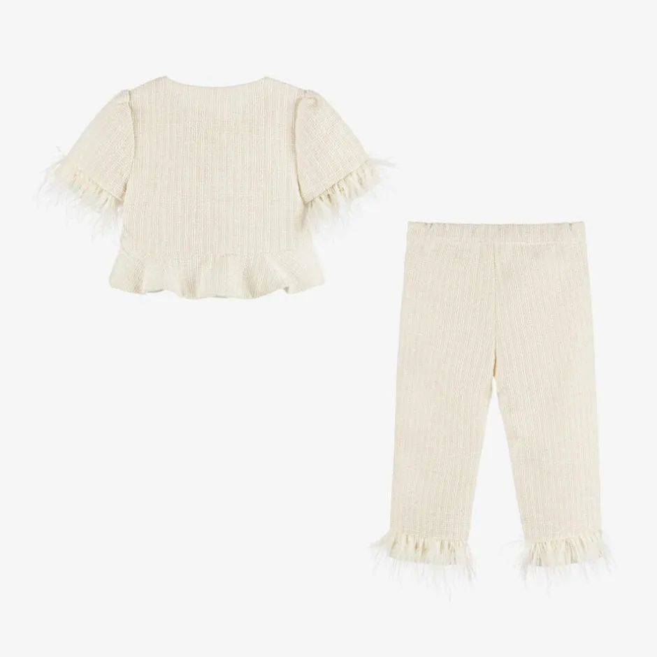 Patachou Girls Ivory Tweed Trouser Set Outlet