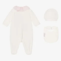 Monnalisa Girls Ivory Velour & Jersey Babysuit Set Hot