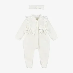 Lapin House Girls Ivory Velour Babygrow Set New