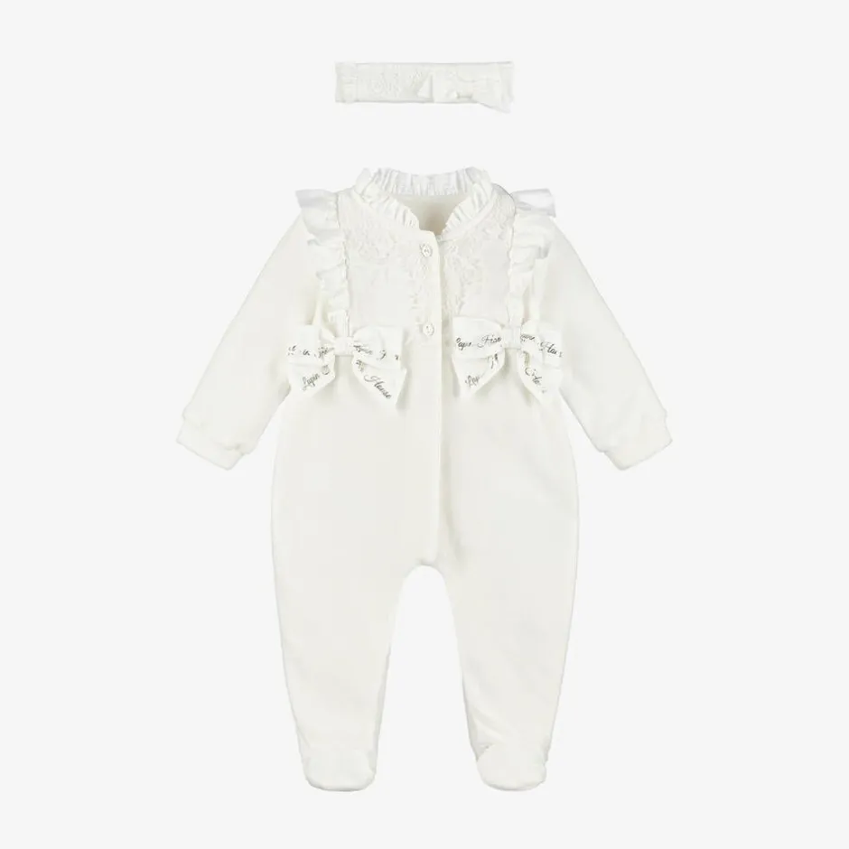 Lapin House Girls Ivory Velour Babygrow Set New