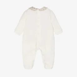 Pureté Du... Bébé Girls Ivory Velour Floral Print Babygrow Hot