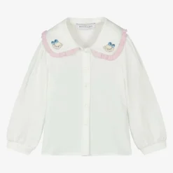 Monnalisa Girls Ivory Viscose Collared Blouse Discount