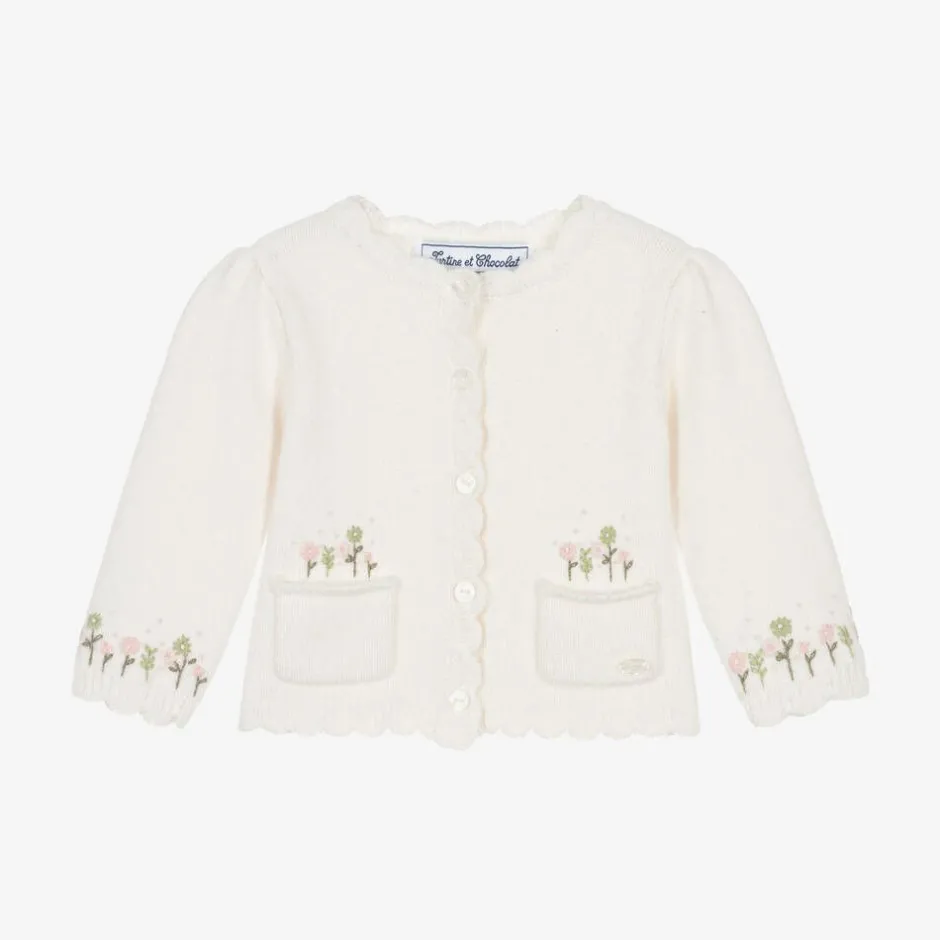 Tartine et Chocolat Girls Ivory Wool & Cashmere Knit Cardigan Online