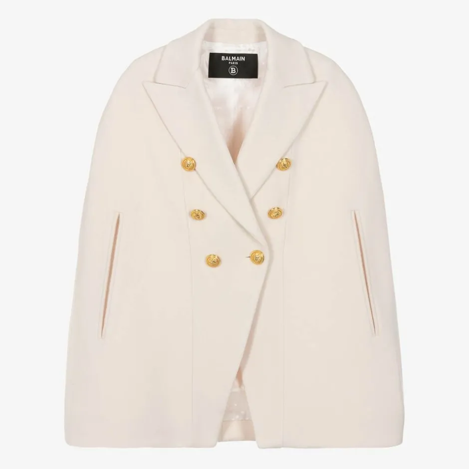 Balmain Girls Ivory Wool & Cashmere Cape Outlet