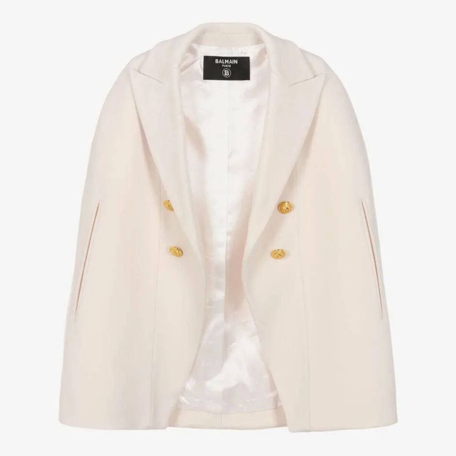 Balmain Girls Ivory Wool & Cashmere Cape Outlet