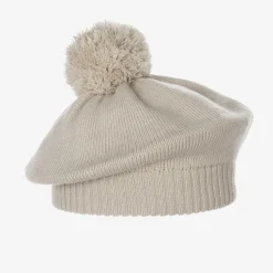 Elodie Girls Light Beige Knitted Wool Beret Clearance