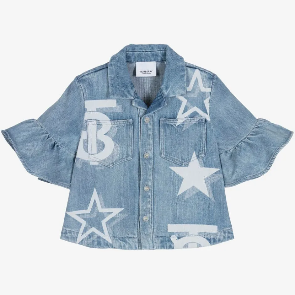 Burberry Girls Light Blue Denim Logo Blouse Outlet