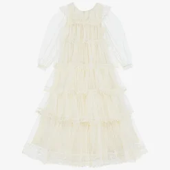 Petite Amalie Girls Long Ivory Embroidered Tulle Dress Outlet