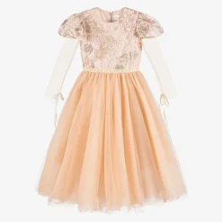 EIRENE Girls Long Pink Sequinned Tulle Dress Clearance