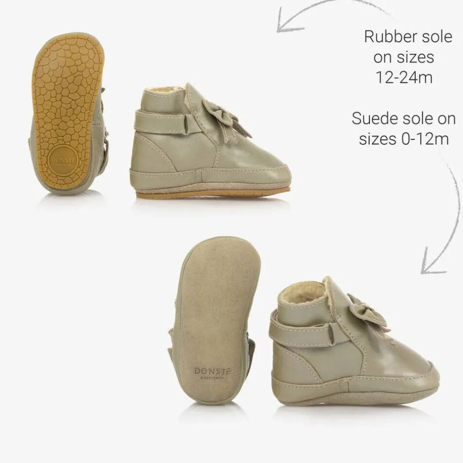 Donsje Girls Metallic Gold Leather Bow Pre-Walkers Champagne New