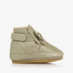 Donsje Girls Metallic Gold Leather Bow Pre-Walkers Champagne New