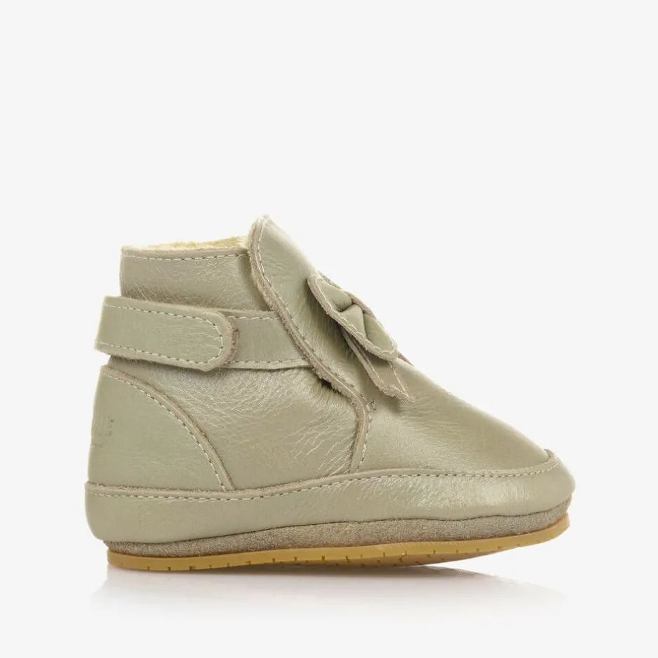 Donsje Girls Metallic Gold Leather Bow Pre-Walkers Champagne New