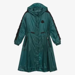 Moncler Enfant Girls Metallic Green Hooded Coat Online