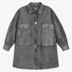 DKNY Girls Metallic Silver Denim Dress New