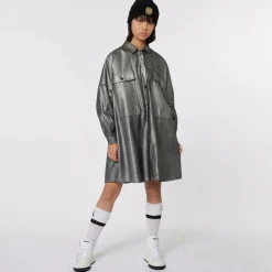 DKNY Girls Metallic Silver Denim Dress New