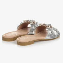 Angels Face Girls Metallic Silver Heart Sliders Clearance