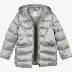 Mayoral Girls Metallic Silver Puffer Coat Discount