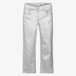 NAME IT Girls Metallic Silver Straight-Leg Jeans Sale