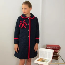 Patachou Girls Navy Blue Bouclé Coat