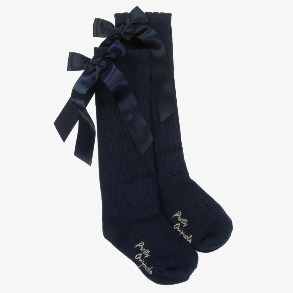 Pretty Originals Girls Navy Blue Cotton Bow Socks Outlet