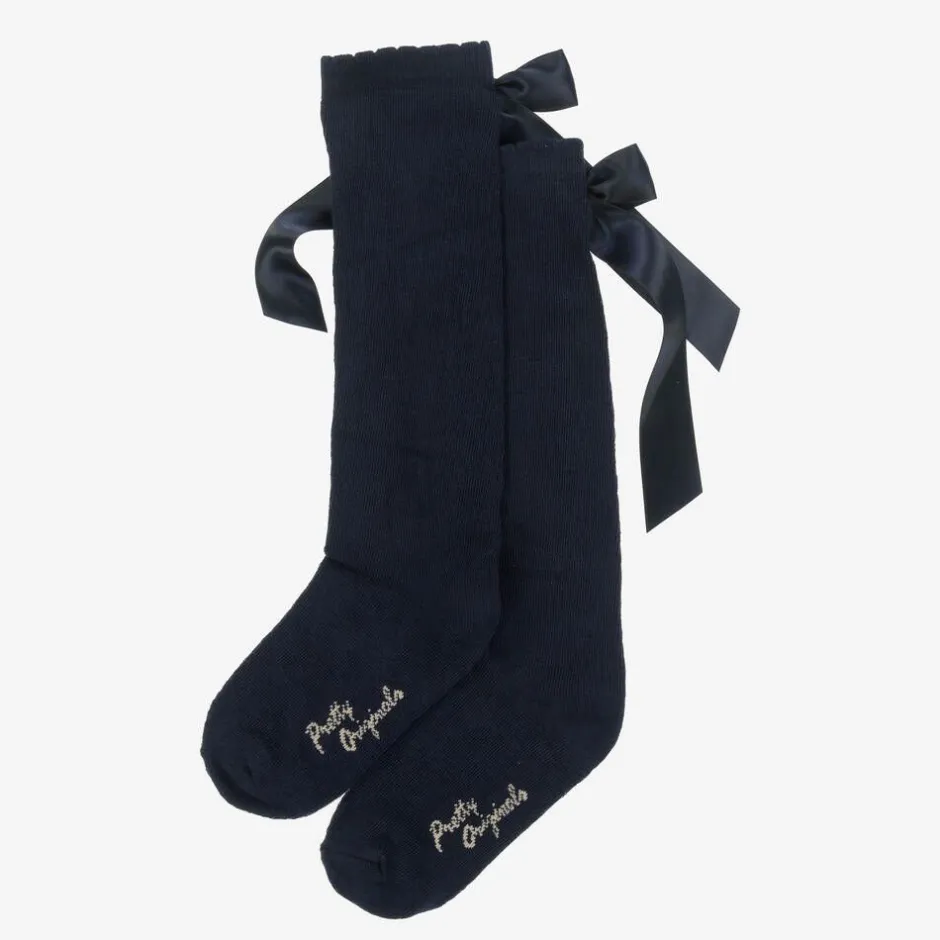 Pretty Originals Girls Navy Blue Cotton Bow Socks Outlet