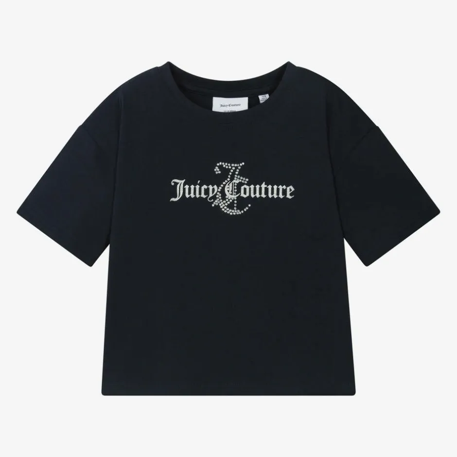 Juicy Couture Girls Navy Blue Cotton Boxy Fit T-Shirt Hot