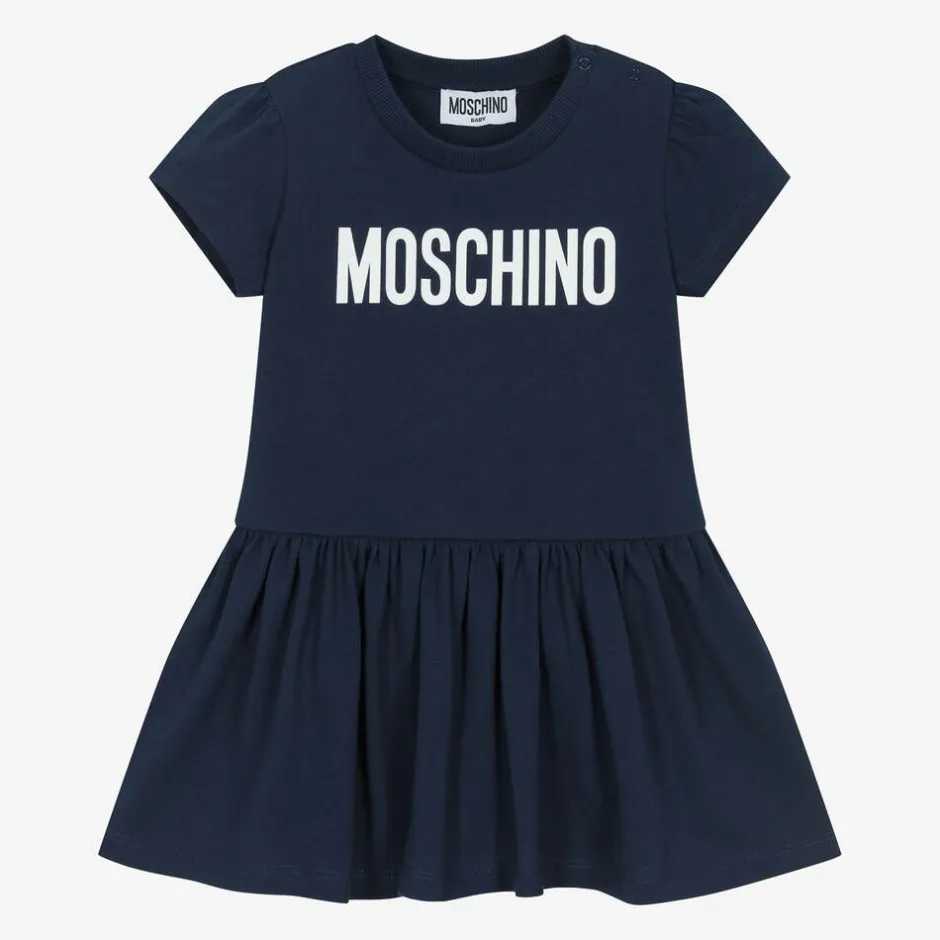 Moschino Baby Girls Navy Blue Cotton Dress Sale