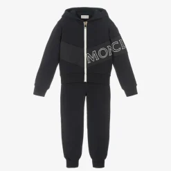Moncler Enfant Girls Navy Blue Cotton Logo Tracksuit Clearance