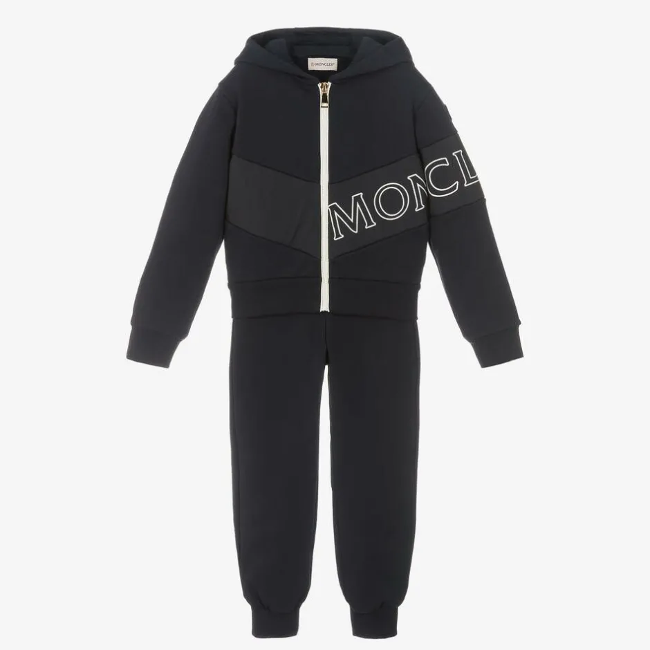Moncler Enfant Girls Navy Blue Cotton Logo Tracksuit Clearance