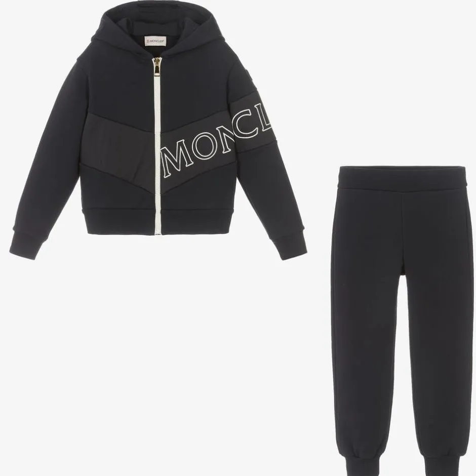 Moncler Enfant Girls Navy Blue Cotton Logo Tracksuit Clearance