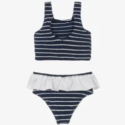 Hunza G Girls Navy Blue Crinkle Frill Bikini Navy/White New