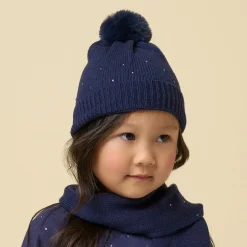 iDO Baby Girls Navy Blue Diamanté Cotton Knit Hat Outlet