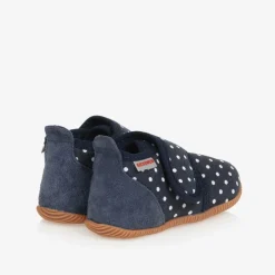 Giesswein Girls Navy Blue Dotted Velcro Slippers Clearance