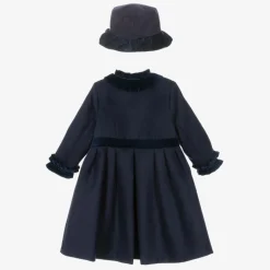 Sarah Louise Girls Navy Blue Felted Hat & Coat Set Clearance
