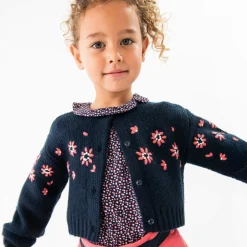 Boboli Girls Navy Blue Floral Knitted Cardigan Sale
