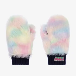 Billieblush Girls Navy Blue Knit & Faux Fur Mittens Hot