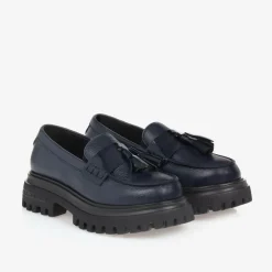 Dolce amp; Gabbana Girls Navy Blue Leather Loafers Outlet