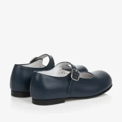 Childrens Classics Girls Navy Blue Leather Shoes Hot