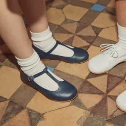 Beatrice amp; George Girls Navy Blue Leather T-Bar Shoes Hot