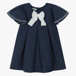 Powell Craft Girls Navy Blue Linen & Cotton Dress Clearance