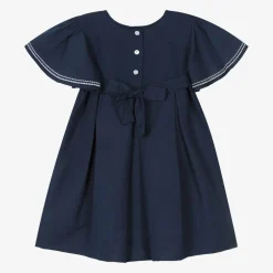 Powell Craft Girls Navy Blue Linen & Cotton Dress Clearance