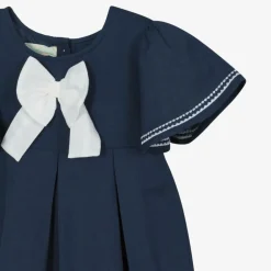 Powell Craft Girls Navy Blue Linen & Cotton Dress Clearance