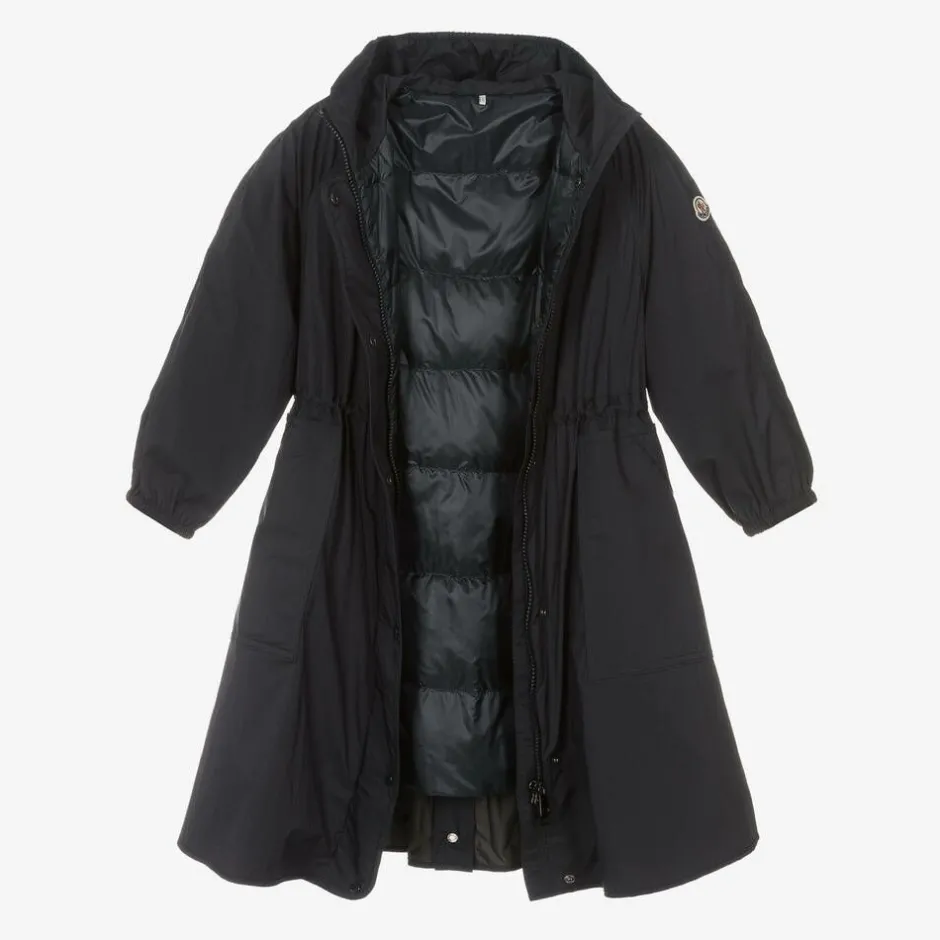 Moncler Enfant Girls Navy Blue Lins Coat Outlet