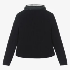 Moncler Enfant Girls Navy Blue Padded Down & Wool Jacket Discount