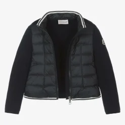 Moncler Enfant Girls Navy Blue Padded Down & Wool Jacket Discount
