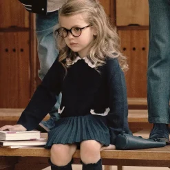 Tartine et Chocolat Girls Navy Blue Pleated Skirt Outlet