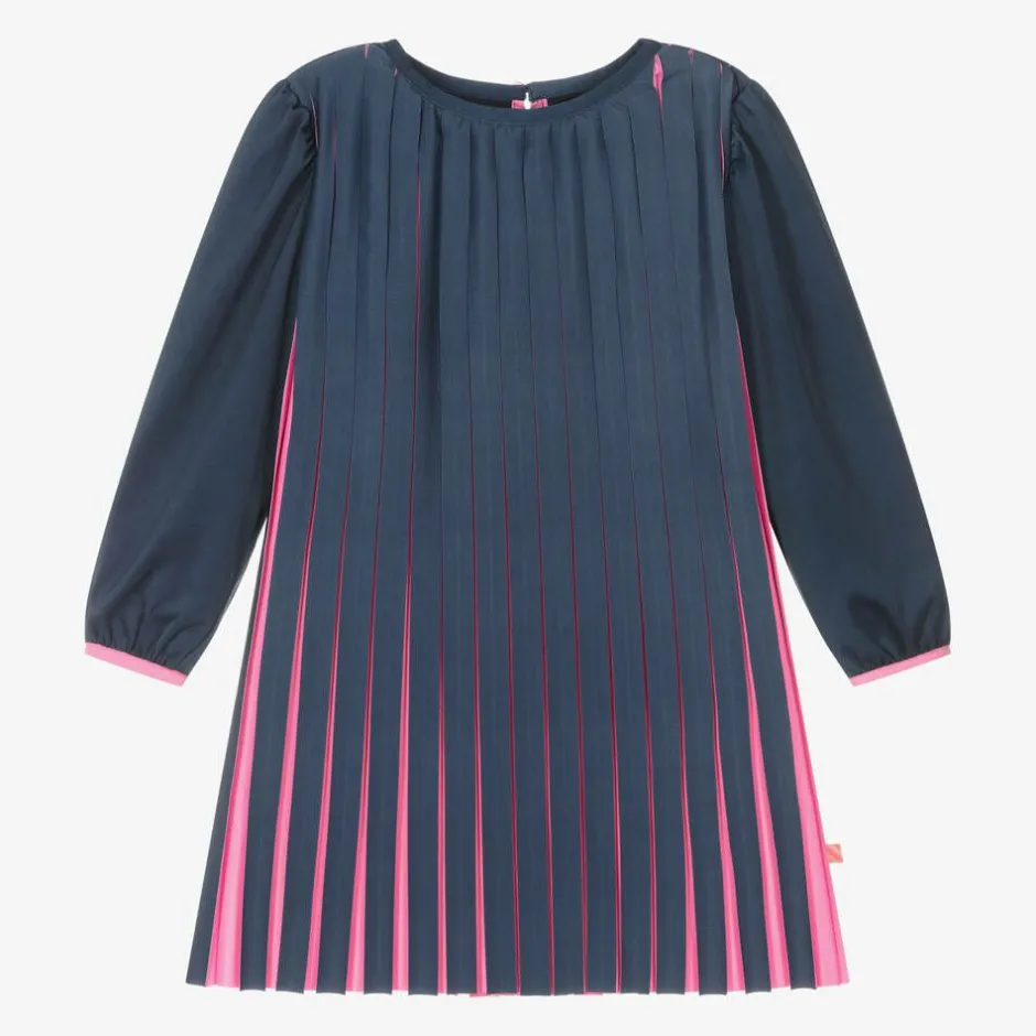 Billieblush Girls Navy Blue Pleated Satin Dress Best