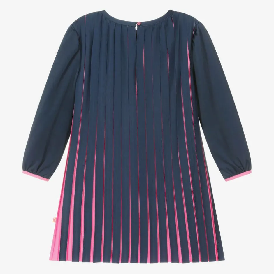 Billieblush Girls Navy Blue Pleated Satin Dress Best