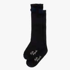 Pretty Originals Girls Navy Blue Pom-Pom Cotton Socks New